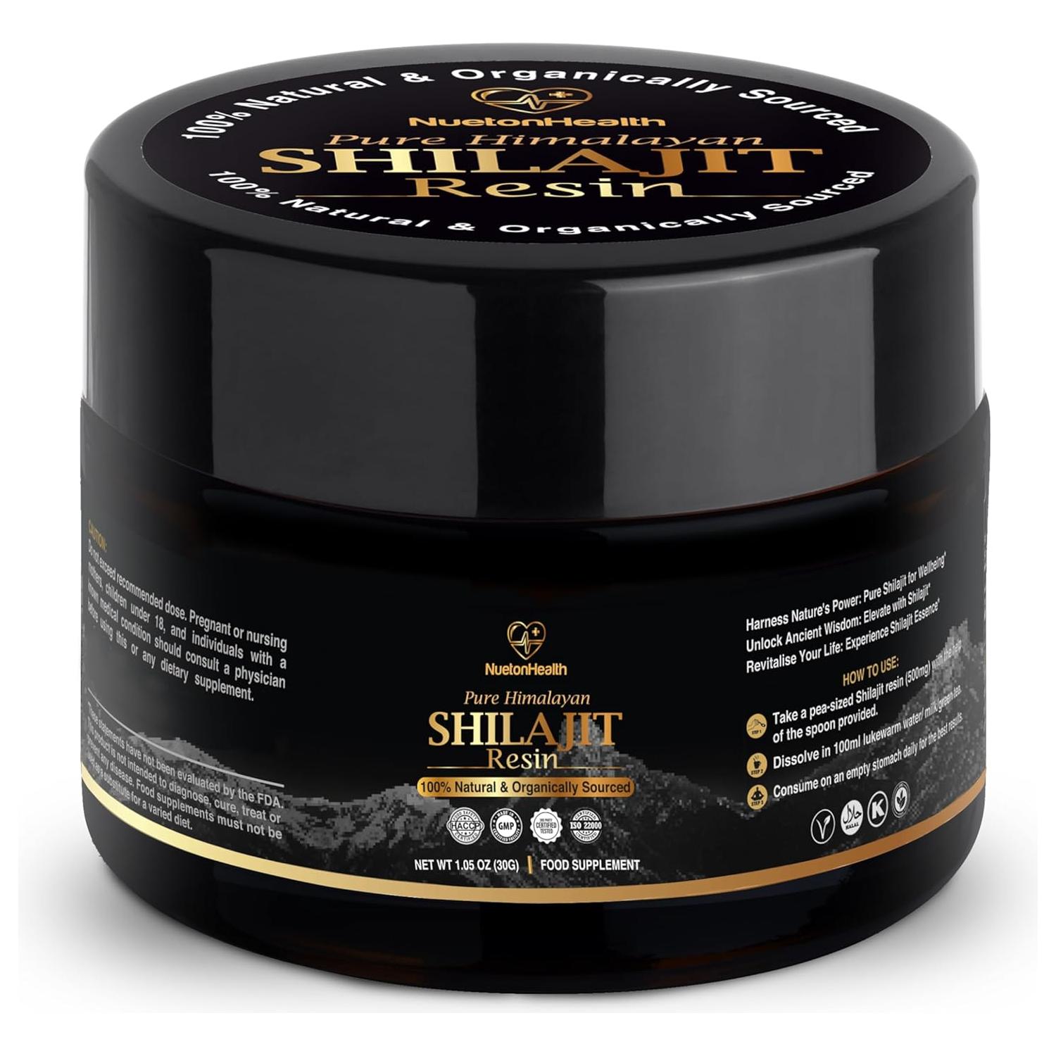 NuetonHealth Pure Organic Himalayan Shilajit Resin - Gold Grade 30G Lab Tested in UK