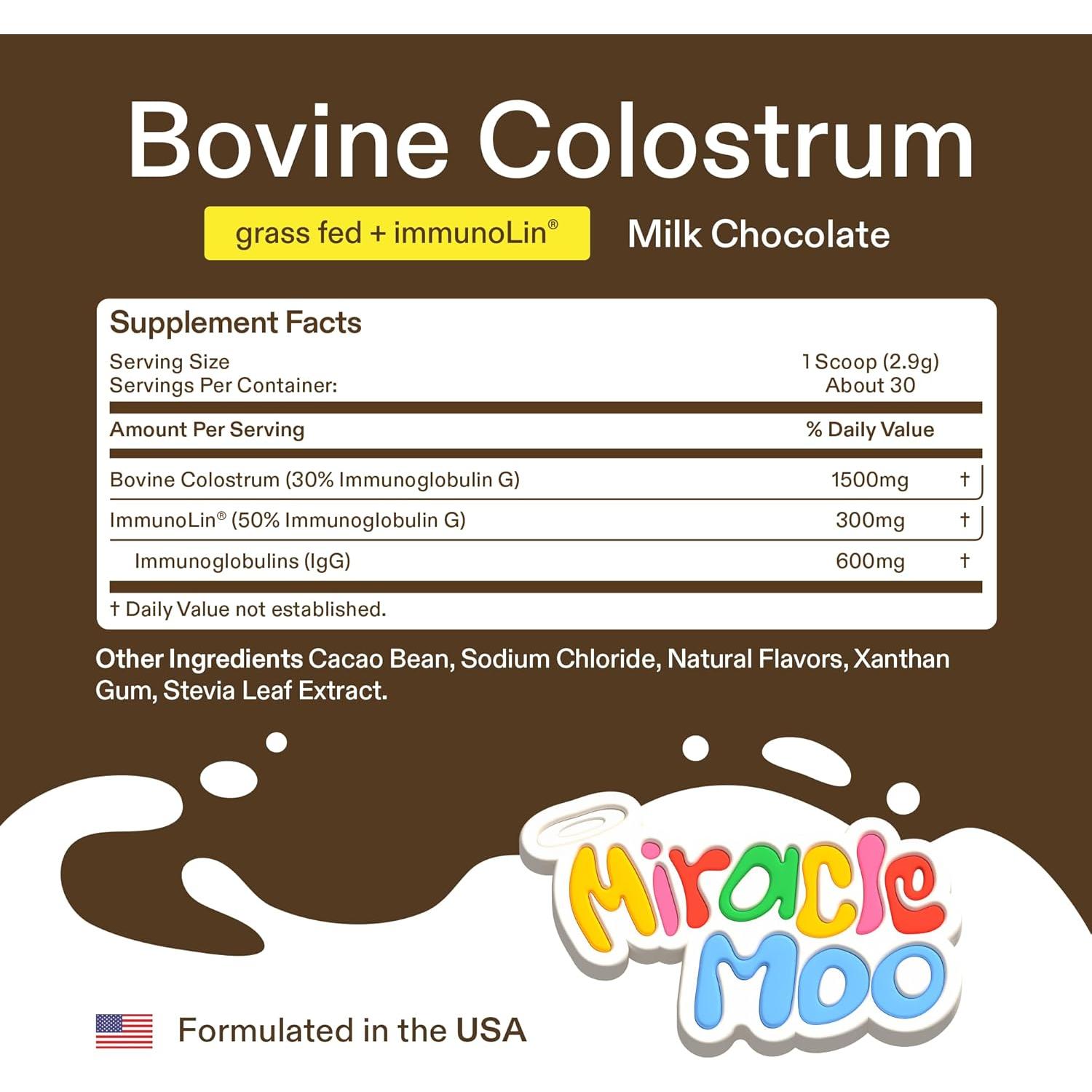 Miracle Moo Chocolate Colostrum Supplement for Gut Health 30 Servings