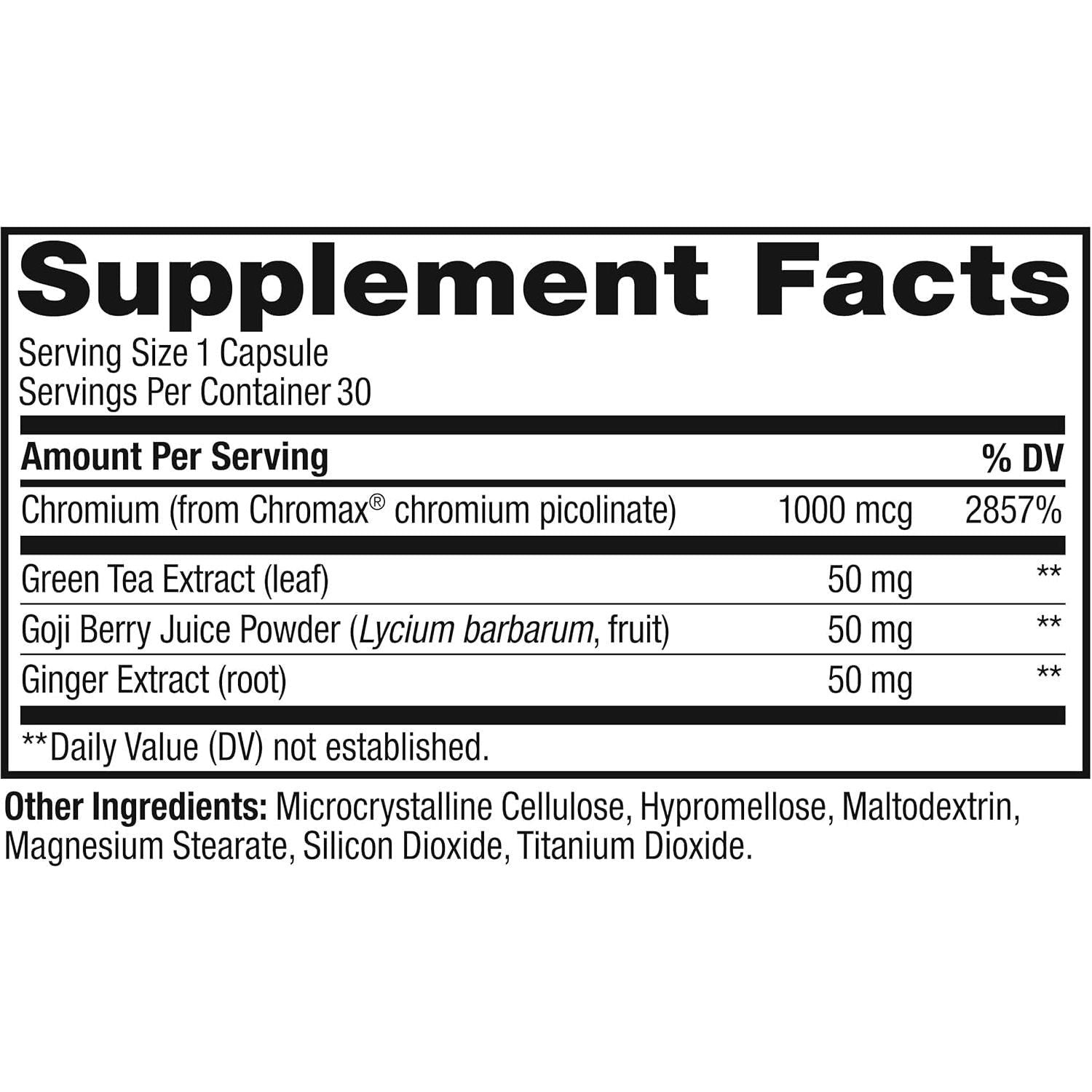Combat Cravings, Metabolism & Energy Support Supplement,1000 Mcg Chromium, Green Tea, Goji Berry, Ginger - 30 Count