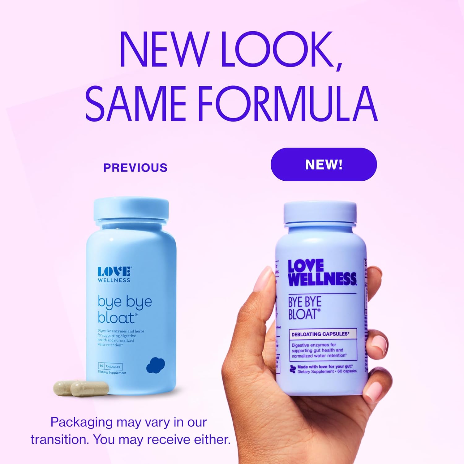 Love Wellness Bye Bye Bloat – 60 Capsules | Natural Bloating Relief with Digestive Enzymes & Herbal Support