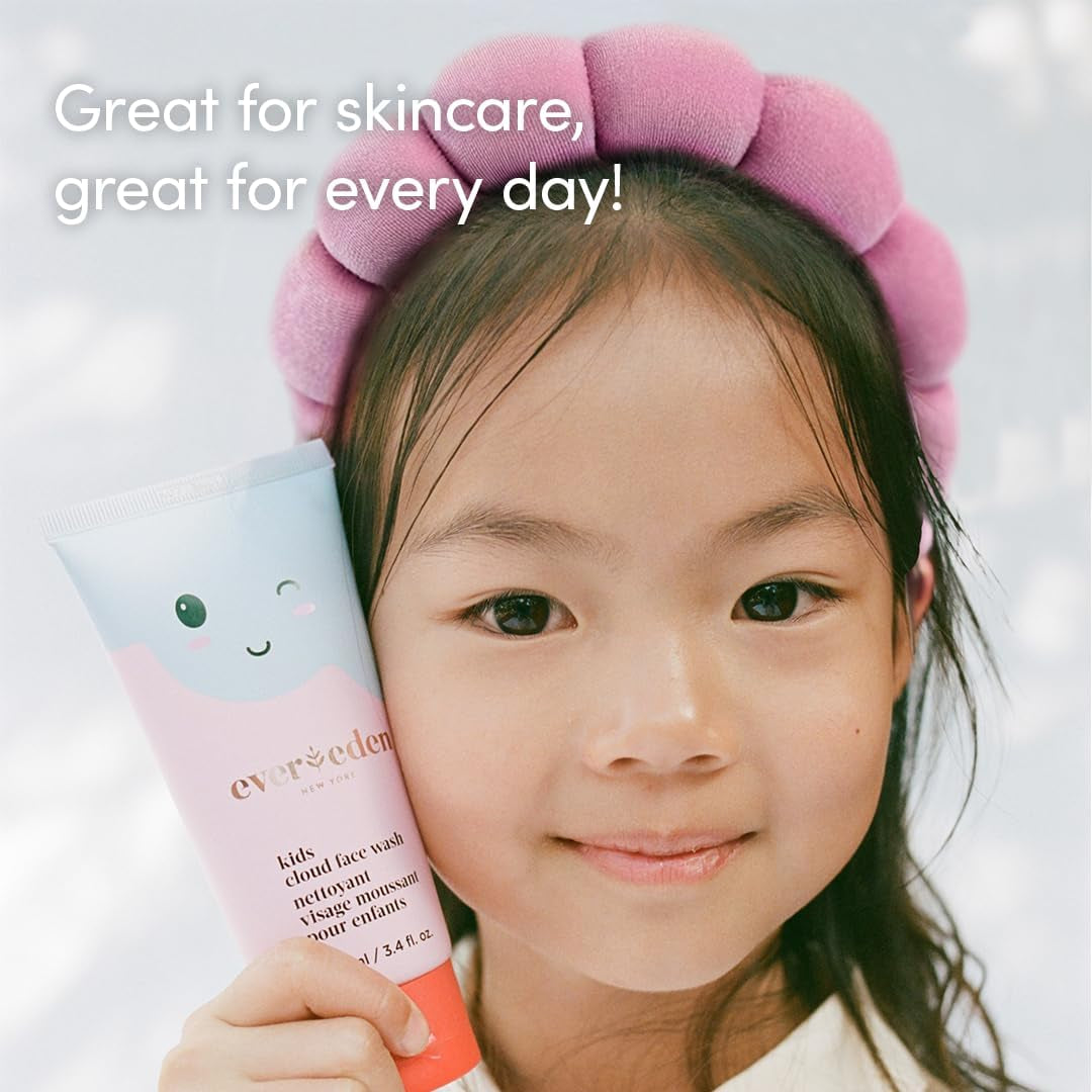 Evereden Kids Daily 1-2-3 Routine Bundle – Peach + Headband | Gentle, Vegan Skincare & Fun Hair Care Set for Kids (Ages 4+)