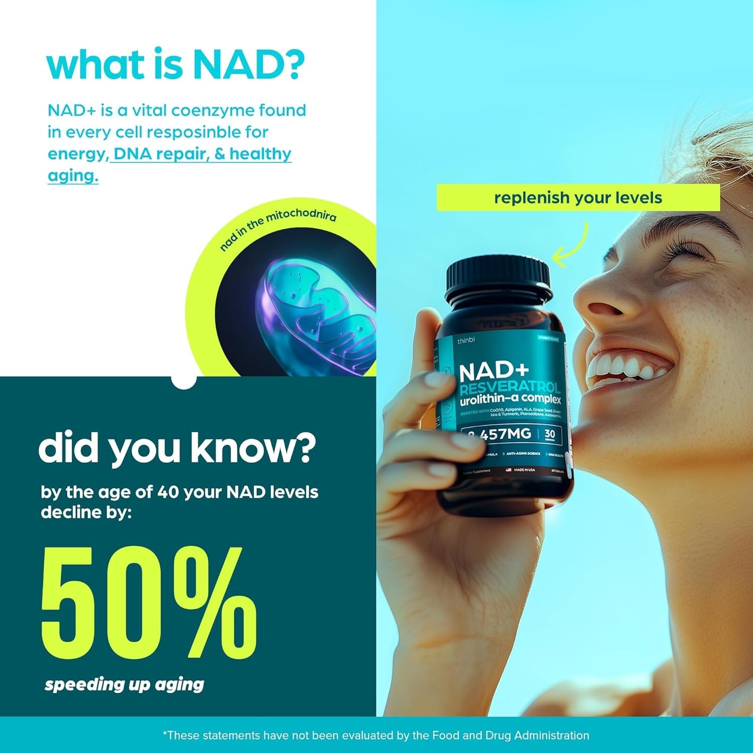 Artnaturals NAD+ Supplement – 60 Capsules | Cellular Energy, Longevity & Vitality Support