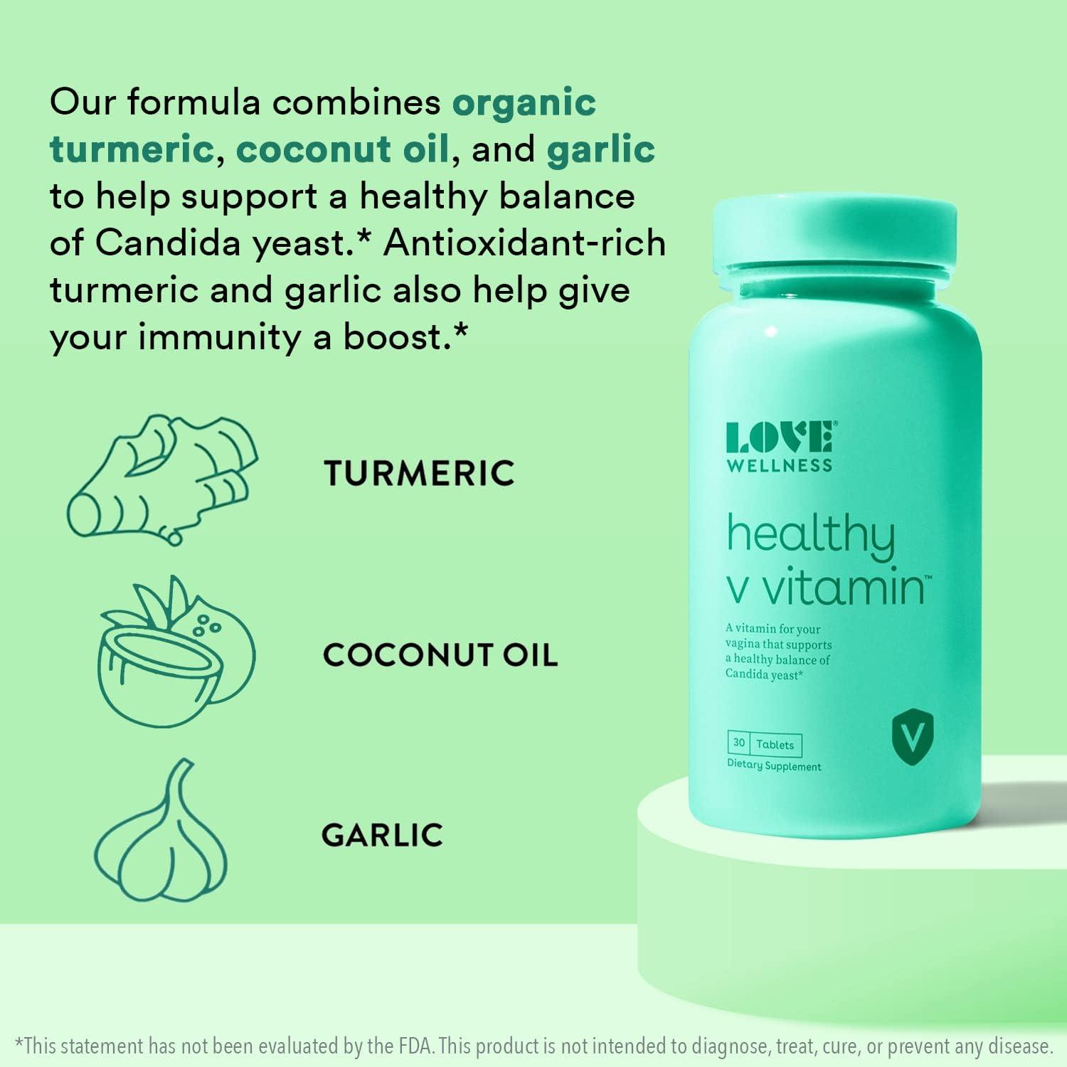 Love Wellness V Vitamin Feminine Balance of Candida Yeast with Turmeric & Coconut Oil - 30 Capsules