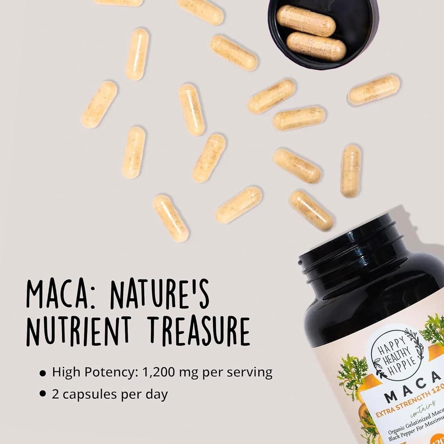 Happy Healthy Hippie Organic Maca Root Capsules - Libido Booster for Women - 120 Ct