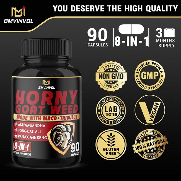Horny Goat Weed Capsules - 7000Mg Herbal Equivalent - 3 Months Supply (90 Capsules) - Glam Global UKBMVINVOL