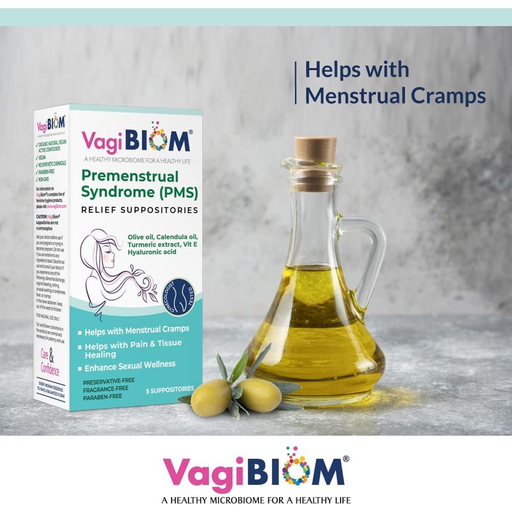 VagiBiom Premenstrual Syndrome (PMS) Relief Suppositories - 5 Suppositories | Natural Relief for Menstrual Discomfort