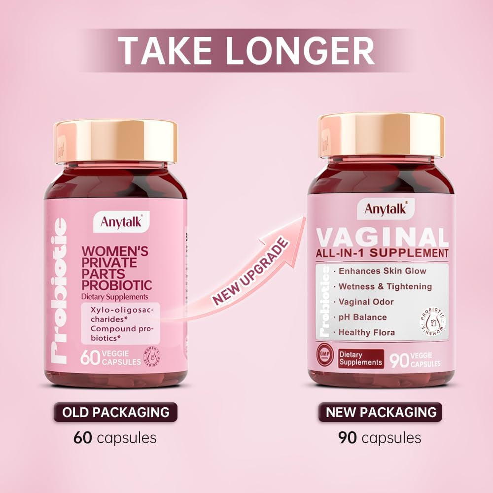 ANYTALK Vaginal All-In-1 Supplement – 90 Capsules | Probiotic Support for Odour Control & pH Balance