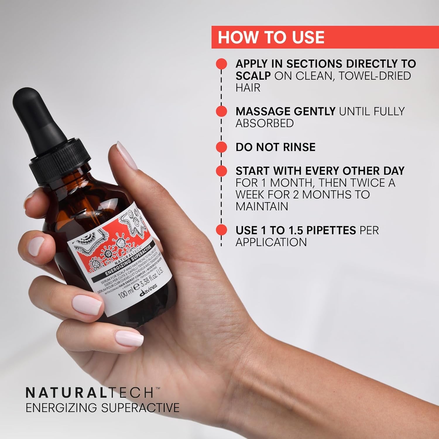 Davines Naturaltech Energizing Superactive Anytime, Stimulating & Fortifying for Thinning Hair & Hair Loss - with Caffeine Phytoceuticals - Thickening Serum, Travel Size, 3.38 Fl Oz