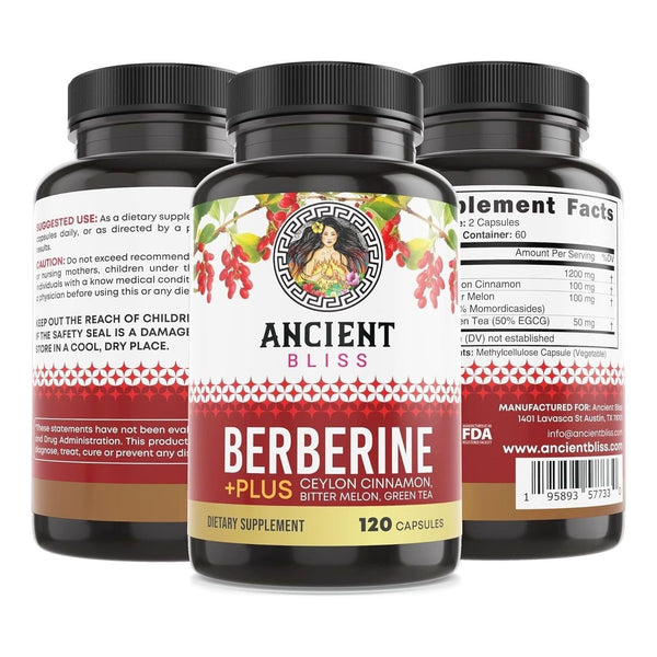 Berberine HCL 1200Mg with Ceylon Cinnamon, Bitter Melon, and Green Tea Extract - 120 Capsules Supports Glucose Metabolism, Immune System