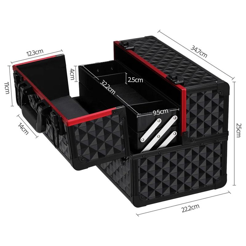 Yaheetech Professional Cosmetic Case (Lockable) - Red/Black, Silver/Black