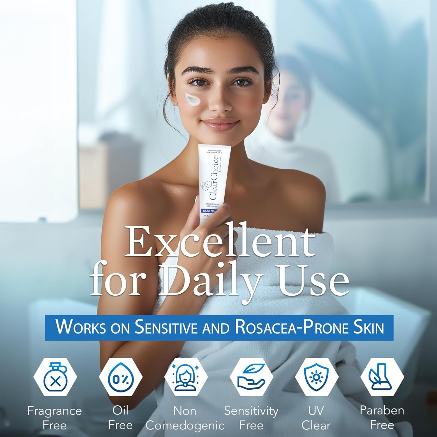 Clear Choice Sunscreen for Face SPF 45, Oil Free Sunblock & Light Moisturizer with Zinc Oxide, Reef-Safe, Broad Spectrum, Water-Resistant, No White Cast, Light Moisturizer, 4Oz