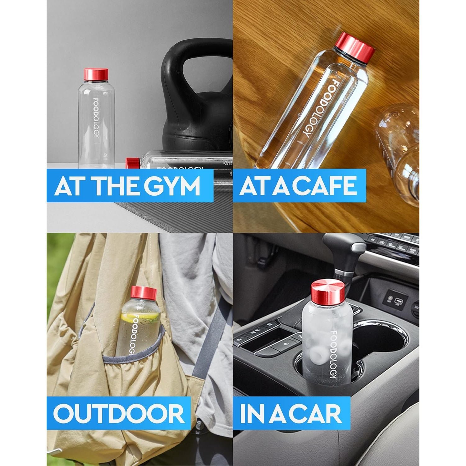 Bottle for Drink Mix (Red, 16.9Fl Oz) - Leak Proof, Lightweight, Durable Sports Water Bottle. Reusable for Gym, Outdoor, Travel. BPA Free, Clear Beverage Container with Marker