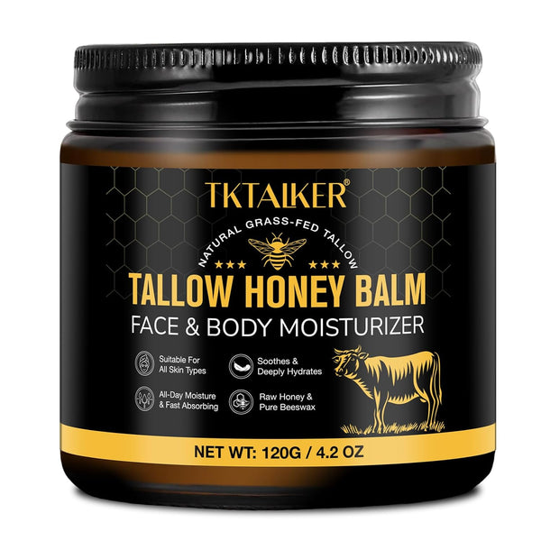 TKTALKER Tallow Honey Balm – 120g | Unscented | Ultra-Nourishing Face & Body Moisturizer with Grass-Fed Beef Tallow & Raw Honey