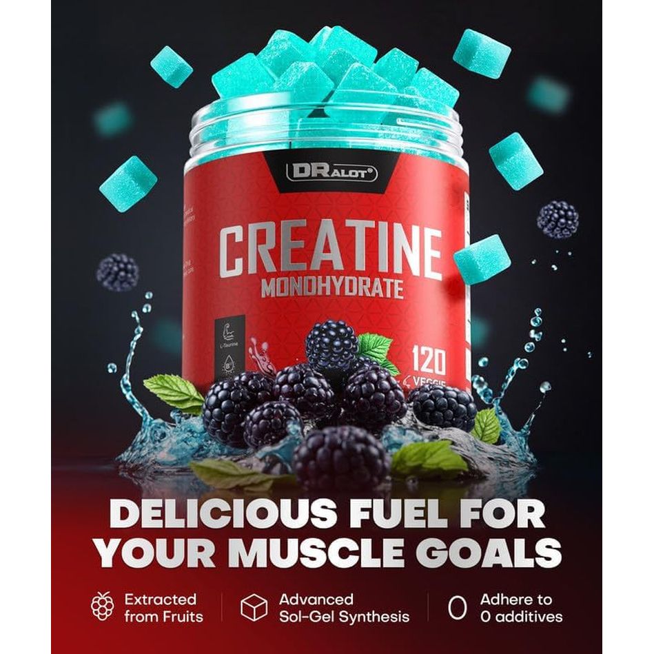 Dralot Creatine Monohydrate Gummies – 120 Veggie Gummies | Ultra-Pure Muscle Growth & Endurance Support