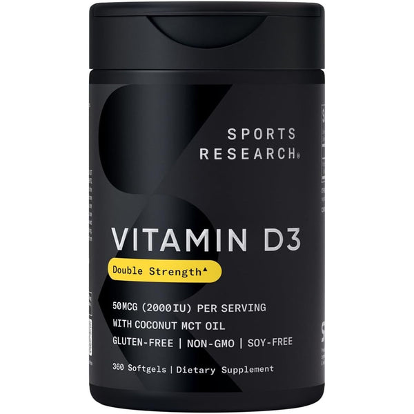 Sports Research® Vitamin D3 – 360 Softgels | 2000 IU Daily Support for Bone, Immune & Mood Health