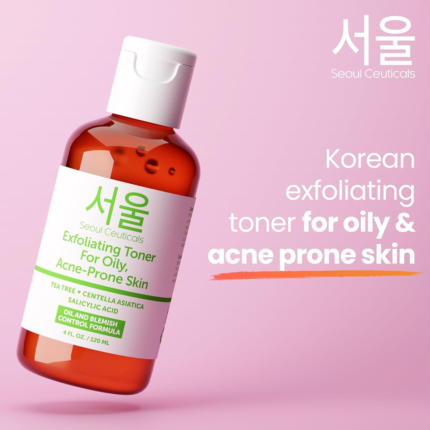 SeoulCeuticals Exfoliating Toner for Oily, Acne-Prone Skin – 120ml | Clarifying BHA Toner with Salicylic Acid, Tea Tree & Centella