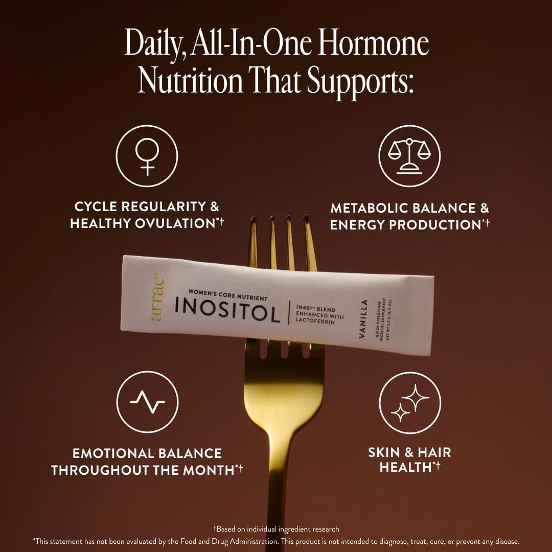 Inositol Supplement for Women - Supports Healthy Hormonal Balance, Regular Cycles, & Ovarian Health - 40:1 Myo & D-Chiro Raton with Lactoferrin & Folate - Vanilla Flavor - 30 Pack