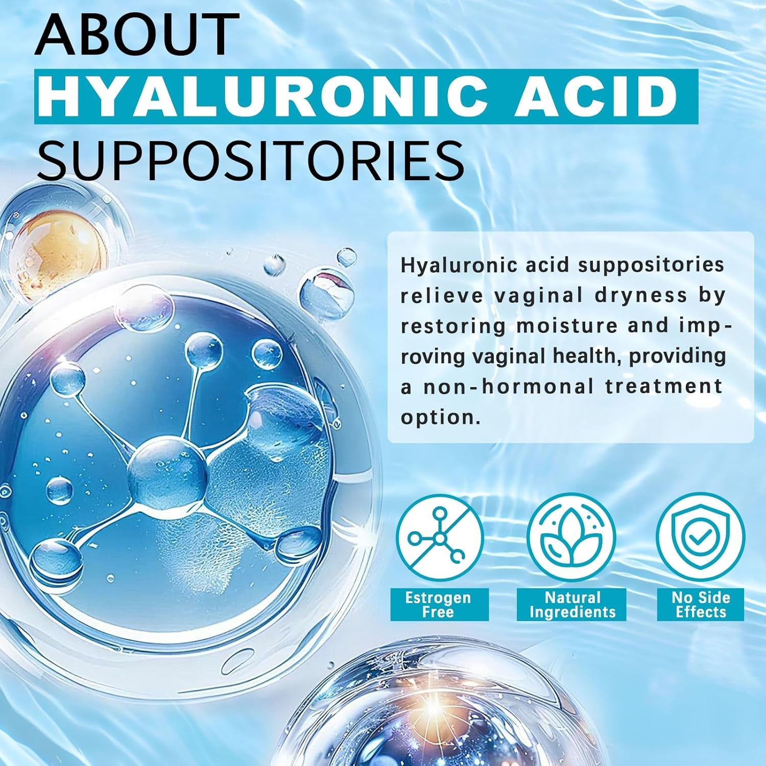 20MG Hyaluronic Acid Vaginal Moisturizers Suppositories + Coconut Oil&Ve 72-Hour for Vaginal Dryness from Menopause, Surgery Hormone-Free Best Vaginal Dryness Products 1-Month Supply (12 Inserts)