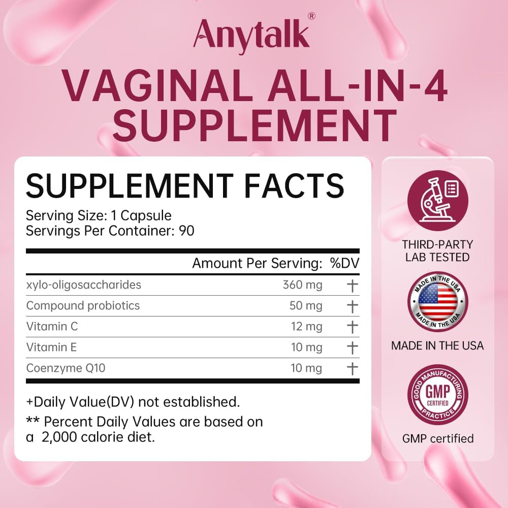 ANYTALK Vaginal All-In-1 Supplement – 90 Capsules | Probiotic Support for Odour Control & pH Balance
