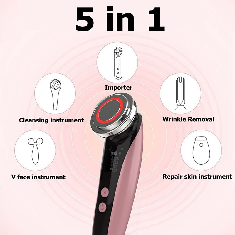 5-in-1 EMS RF LED Photon Beauty Device – Facial Skin Tightening, Lifting & Rejuvenation Tool with Ultrasonic & Ionic Therapy