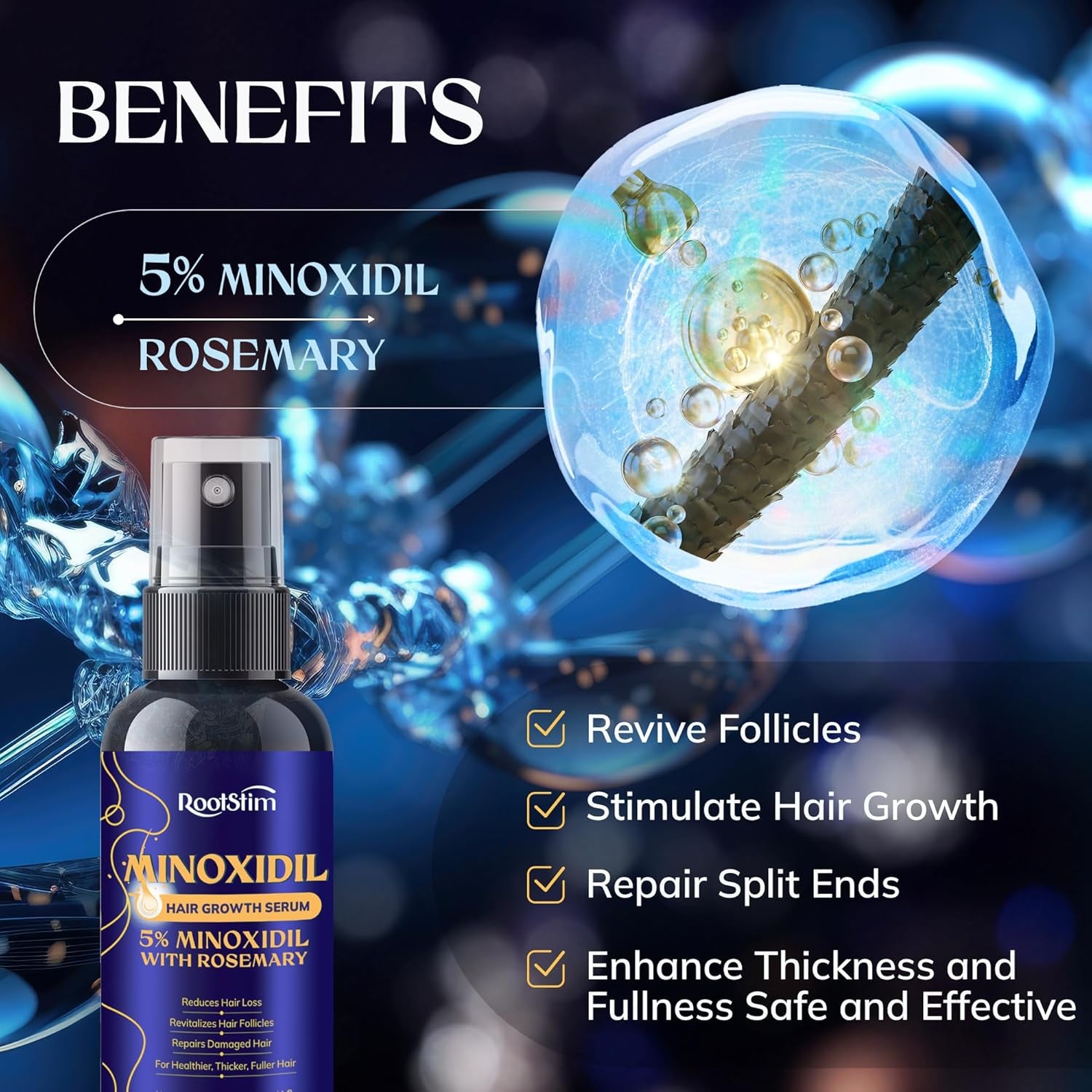 5% Minoxidil Hair Growth for Men and Women: Extra Strength Minoxidil Hair Loss Treatment Serum with Rosemary for Faster Stronger Thicker Hair Growth 60ML