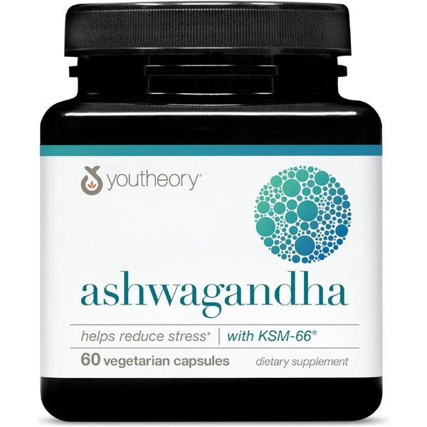 Youtheory Ashwagandha Stress Support Supplement – 60 Vegetarian Capsules | Adaptogen for Stress, Mood & Cortisol Balance