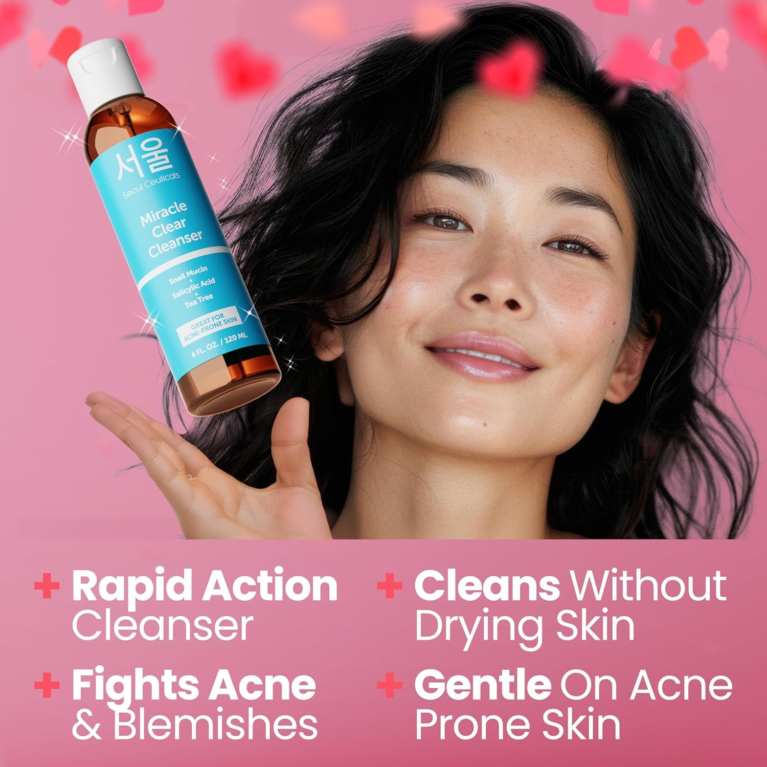 SeoulCeuticals Miracle Clear Cleanser – 120ml | Korean Acne Solution with Snail Mucin, Salicylic Acid & Tea Tree
