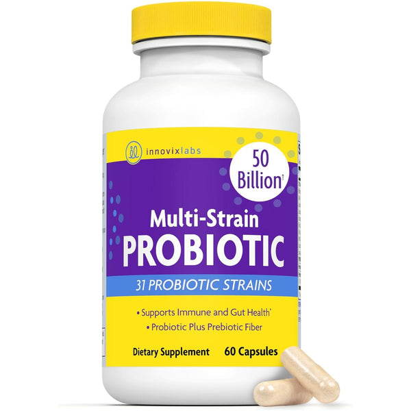 InnovixLabs Multi-Strain Probiotics – 60 Capsules | 50 Billion CFU | 31 Strains + Prebiotics | Gut Health, Digestion & Immunity for Women & Men