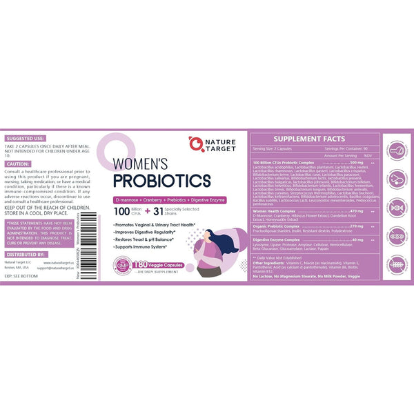NATURE TARGET Women's Probiotics – 180 Veggie Capsules | Gut, Vaginal & Immune Health