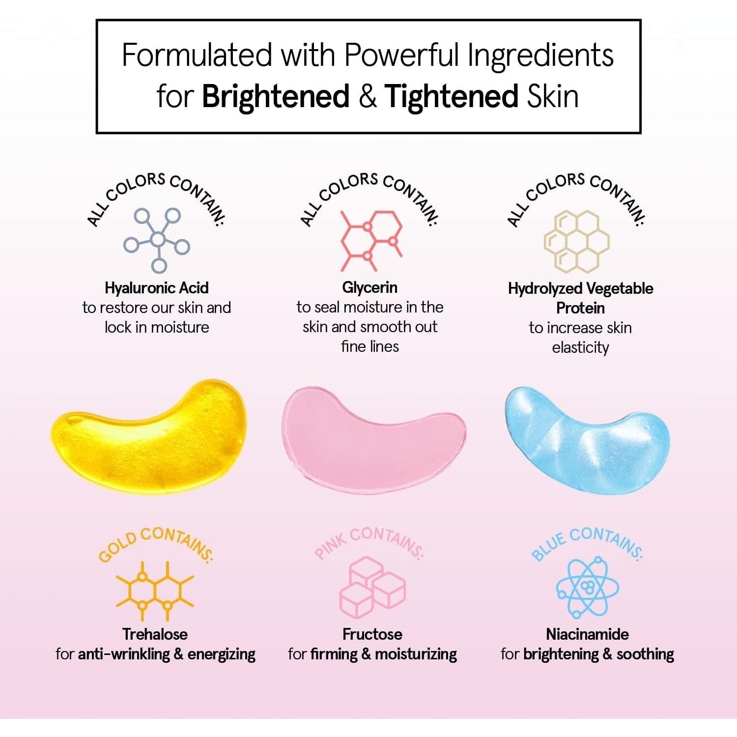 Under Eye Mask - Reduce Dark Circles, Puffy Eyes, Undereye Bags, Wrinkles - Gel under Eye Patches, Vegan Cruelty-Free Self Care by Grace and Stella (72 Pairs, Goldpinkblue)