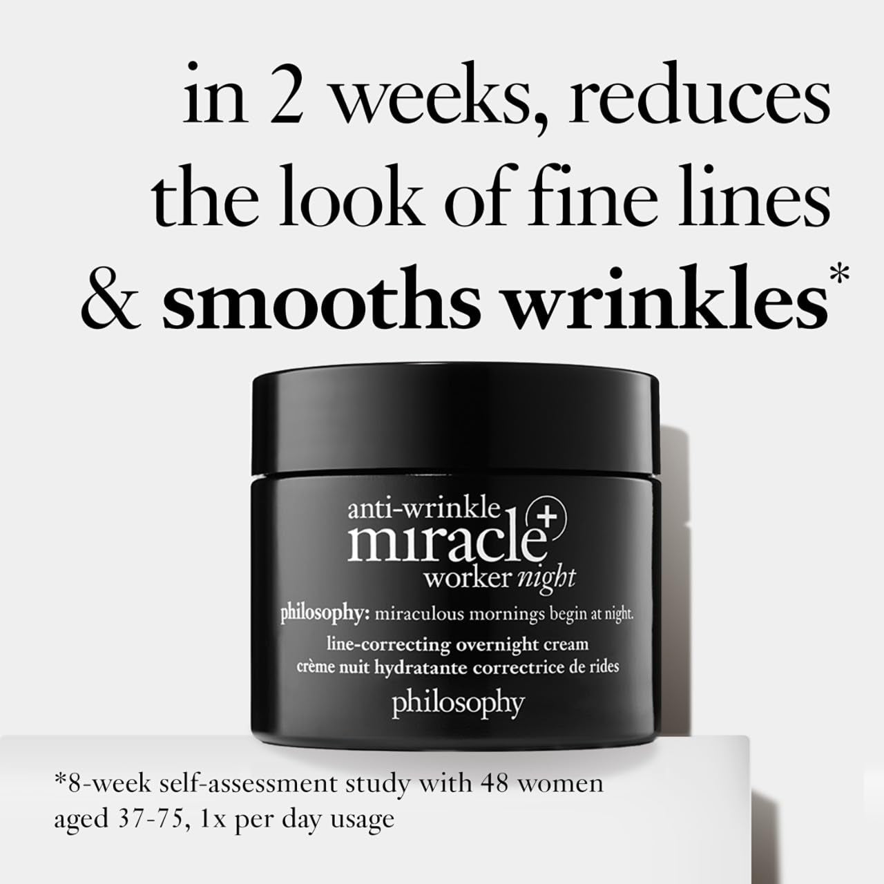 Philosophy Anti-Wrinkle Miracle Worker Line-Correcting Overnight Cream Face Moisturizer - with Vitamin C & Hyaluronic Acid - Counteracts Stress-Induced Damage for Smoother Skin - 2 Fl Oz