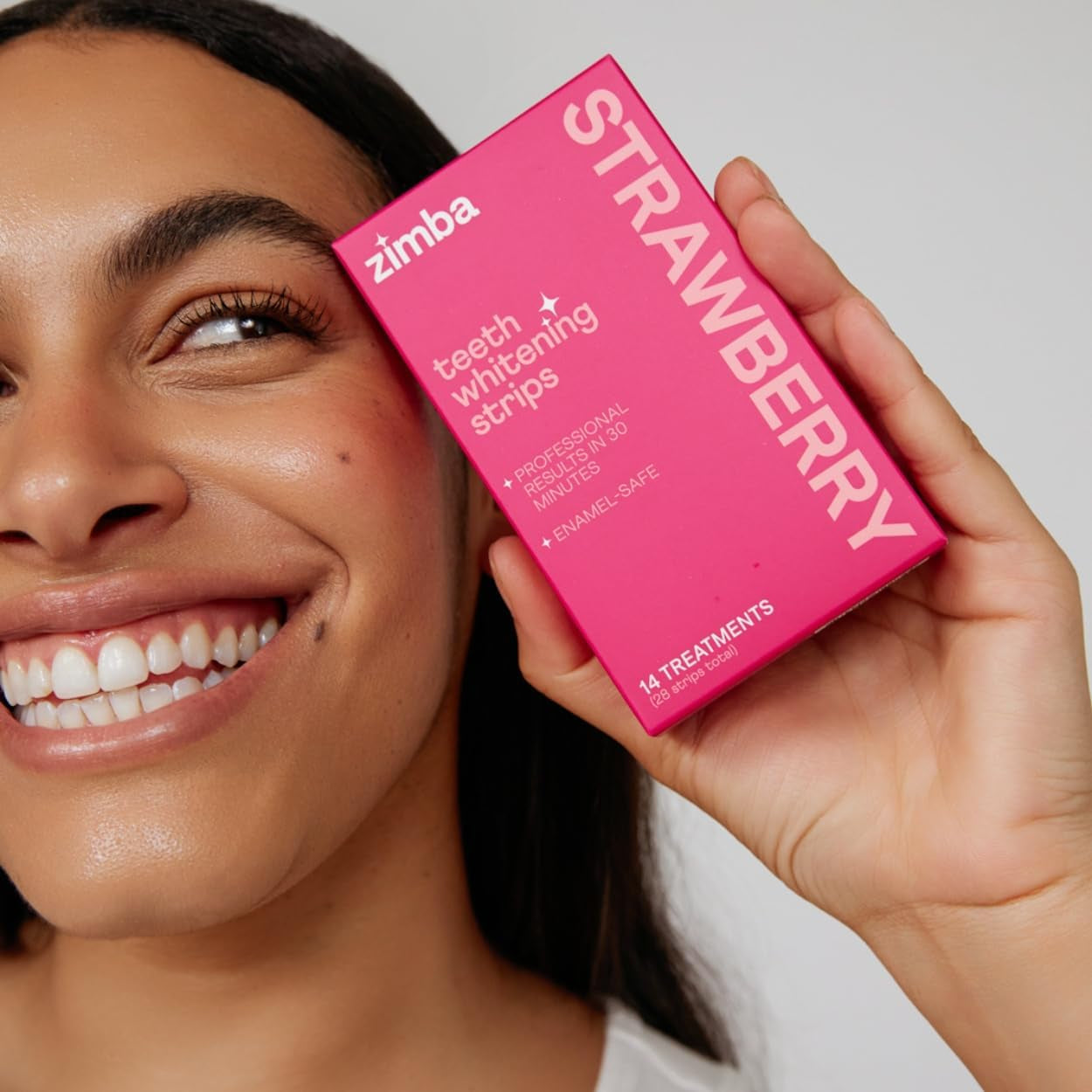 Zimba Strawberry Teeth Whitening Strips – 14 Treatments (28 Strips) | Brighten Smile, Remove Stains & Freshen Breath