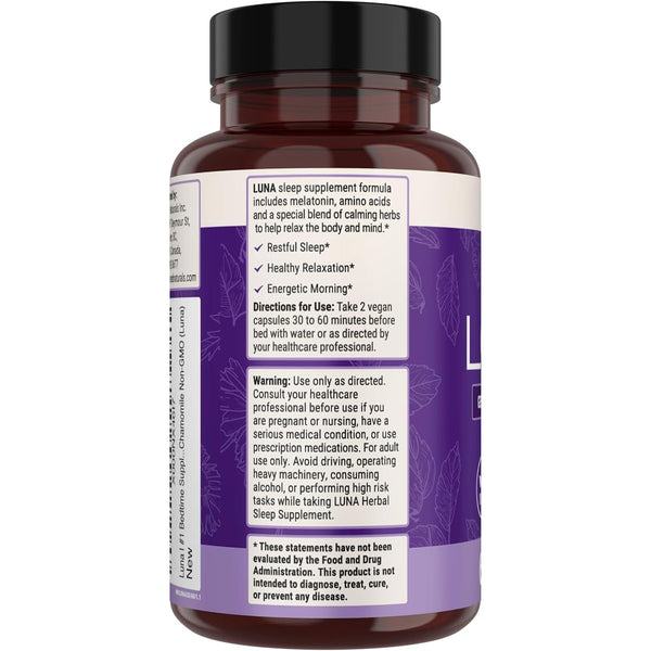 Nested Naturals Luna Gentle Sleep Supplement – 60 Vegan Capsules | Natural Sleep Aid with Melatonin, Valerian Root & L-Theanine