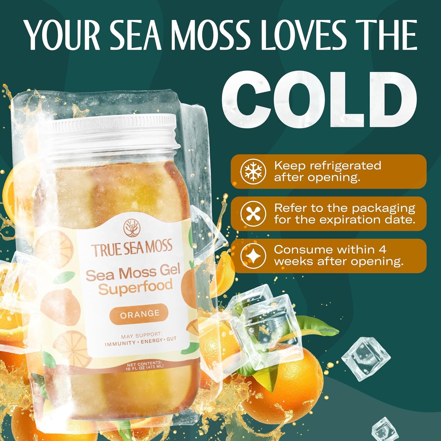 TrueSeaMoss Sea Moss Gel Superfood – 473ml | Orange Flavour | Immunity, Energy & Gut Health Support