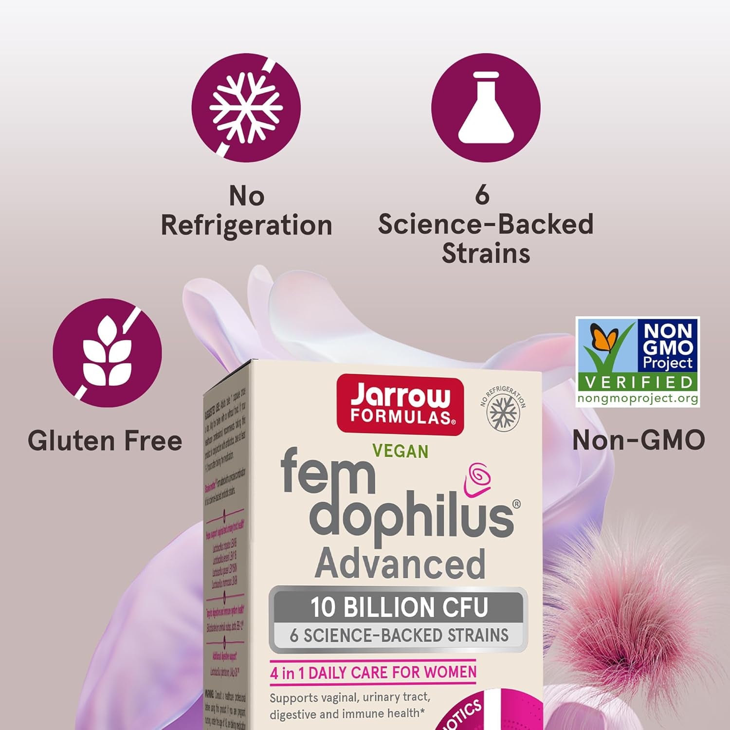 Jarrow Formulas Fem-Dophilus Advanced – 30 Capsules | 4-in-1 Probiotic for Women’s Vaginal, Digestive, Urinary & Immune Health