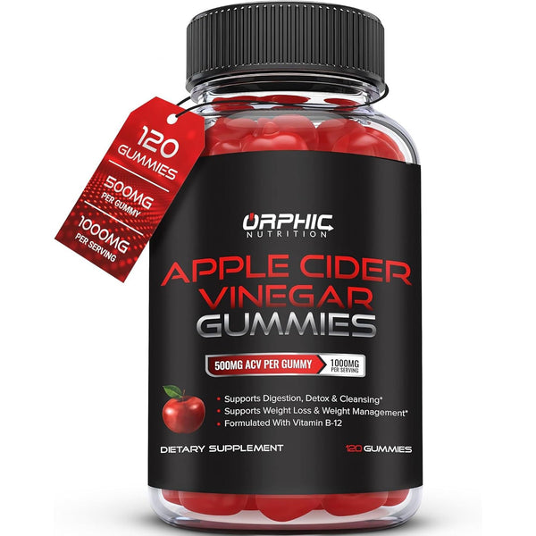 ORPHIC NUTRITION Apple Cider Vinegar Gummies – 120 Gummies | 1000mg ACV with Vitamin B12 for Digestion, Energy & Weight Support