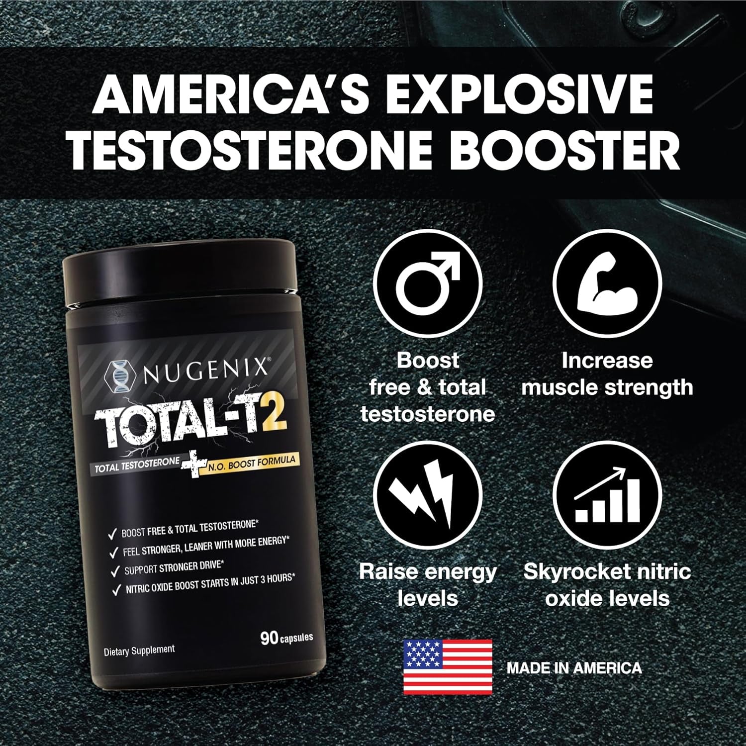 Nugenix Total-T2 Total Testosterone + N.O. Boost Formula - 90 Capsules