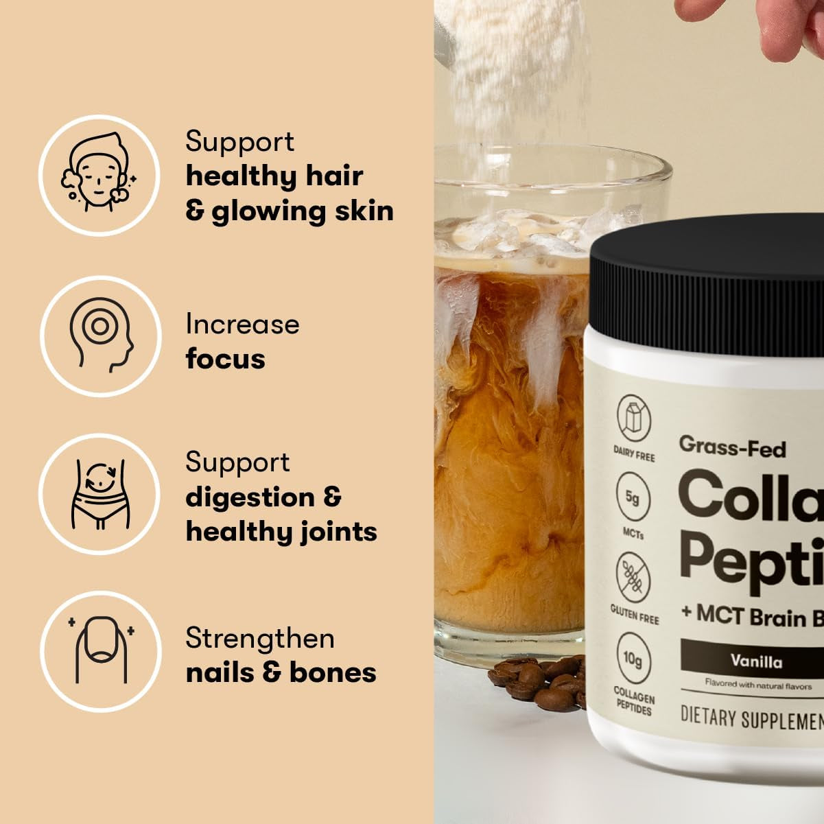 Perfect Keto Grass-Fed Collagen Peptides & MCT Brain Boost – 343g | Chocolate Flavored Keto Protein Powder
