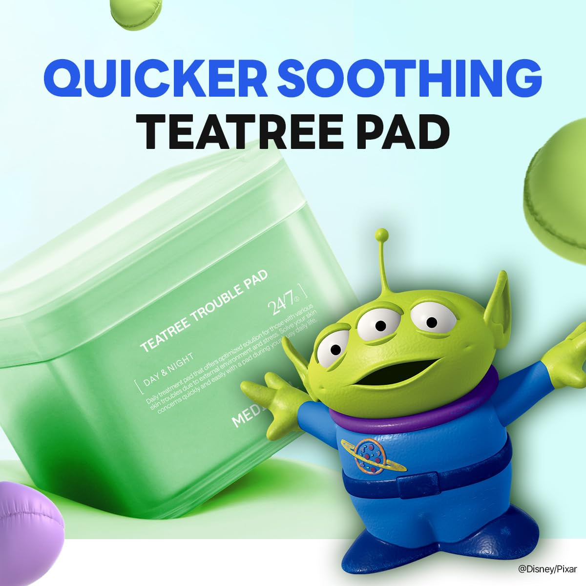MEDIHEAL Teatree Trouble Toner Pad, Disney Pixar Edition – 200 Pads (100 + 100 Refill) | Calming & Oil-Control Care