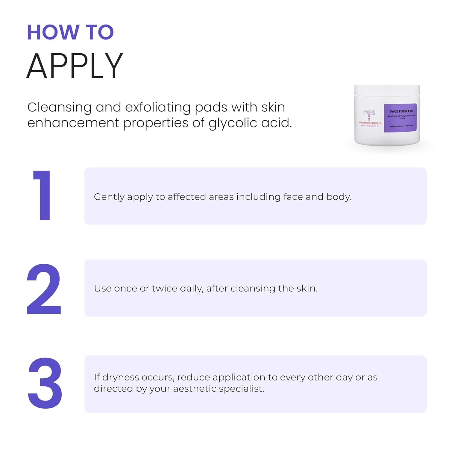 NOVA DERM INSTITUTE Face Forward Exfoliating Cotton Pads – 60 Pads | Daily Resurfacing & Pore-Refining Toner Pads