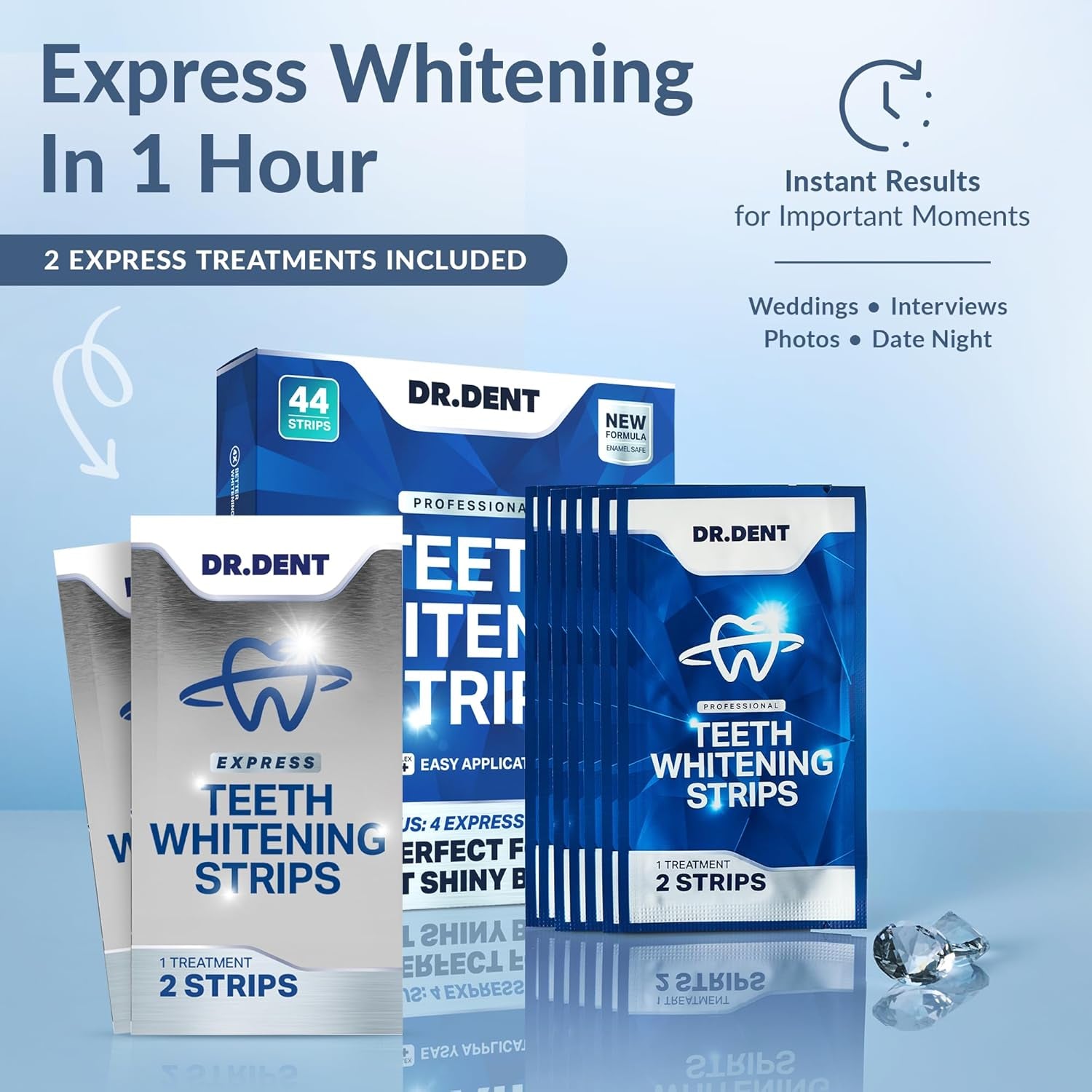 DR.DENT Professional Teeth Whitening Strips – 22 Treatments (44 Strips) | Advanced Whitening, Stain Removal & Enamel Protection