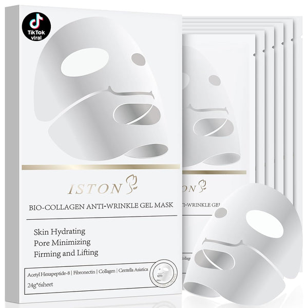 ISTON Bio-Collagen Anti-Wrinkle Gel Mask – 24g x 6 Sheets | Deep Hydration, Firming & Wrinkle Reduction