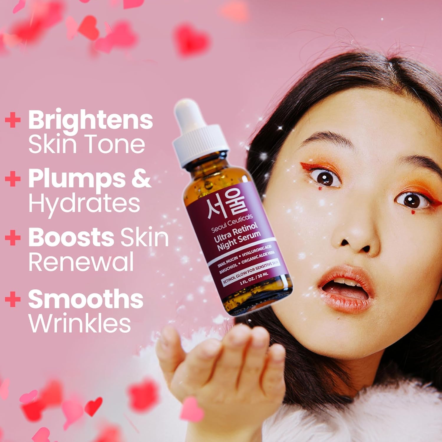 SeoulCeuticals Ultra Retinol Night Serum – 1oz | Anti-Aging Korean Formula with 1% Retinol, Snail Mucin & Bakuchiol
