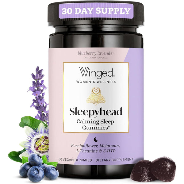 Winged Wellness Sleepyhead Calming Sleep Gummies for Women – 60 Gummies | Blueberry Lavender | Natural Melatonin & Herbal Support for Restful Sleep