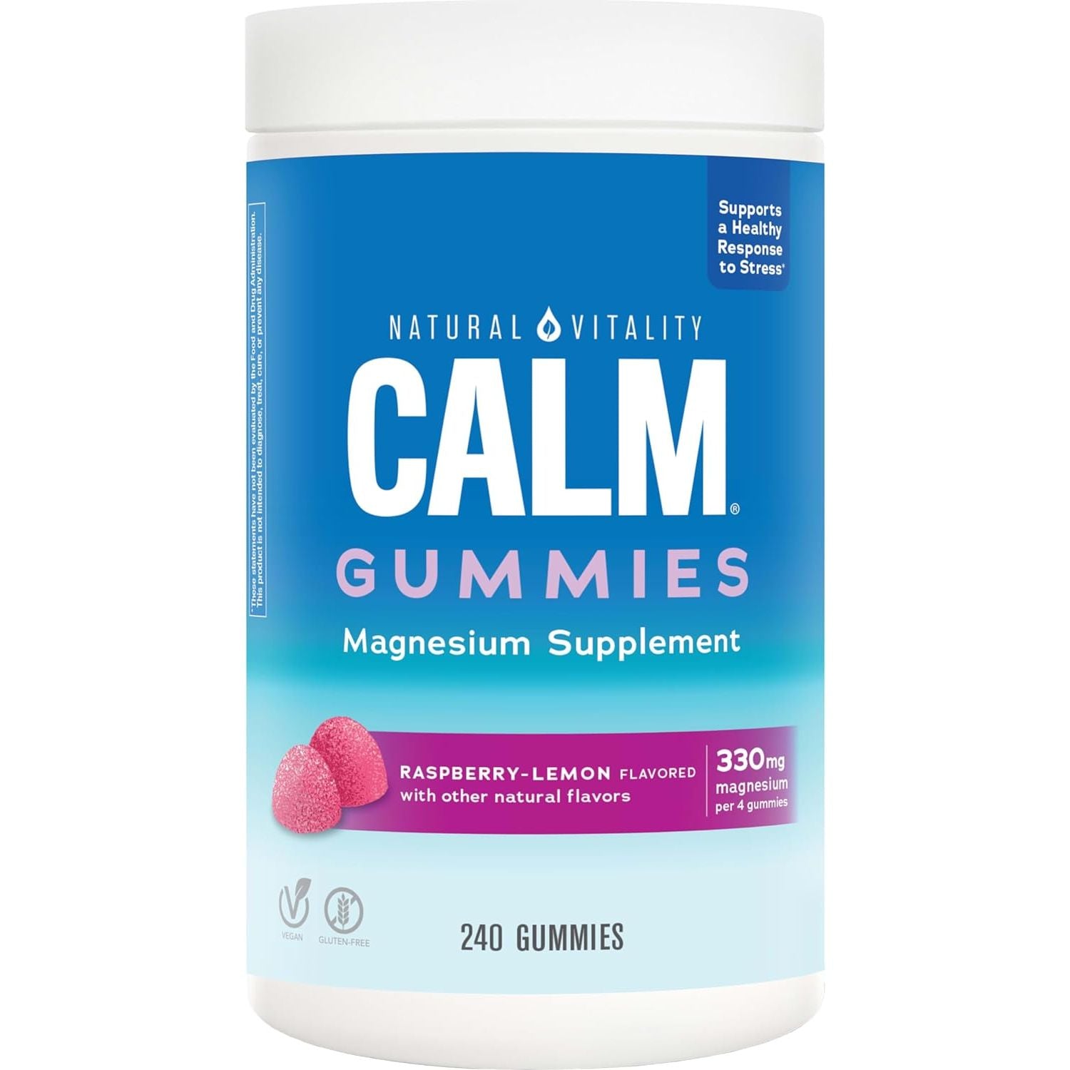 Natural Vitality Calm Magnesium Gummies – 240 Gummies (Raspberry-Lemon Flavour) | Stress Relief, Relaxation & Better Sleep Support