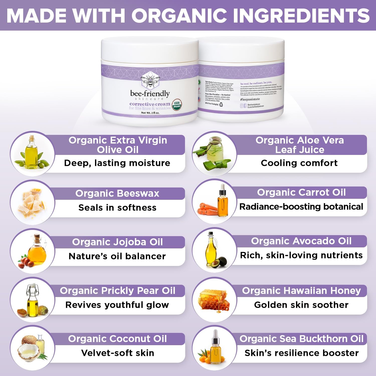BeeFriendly Corrective Cream for Fine Lines & Wrinkles – 59ml | USDA Organic Anti-Ageing Moisturiser