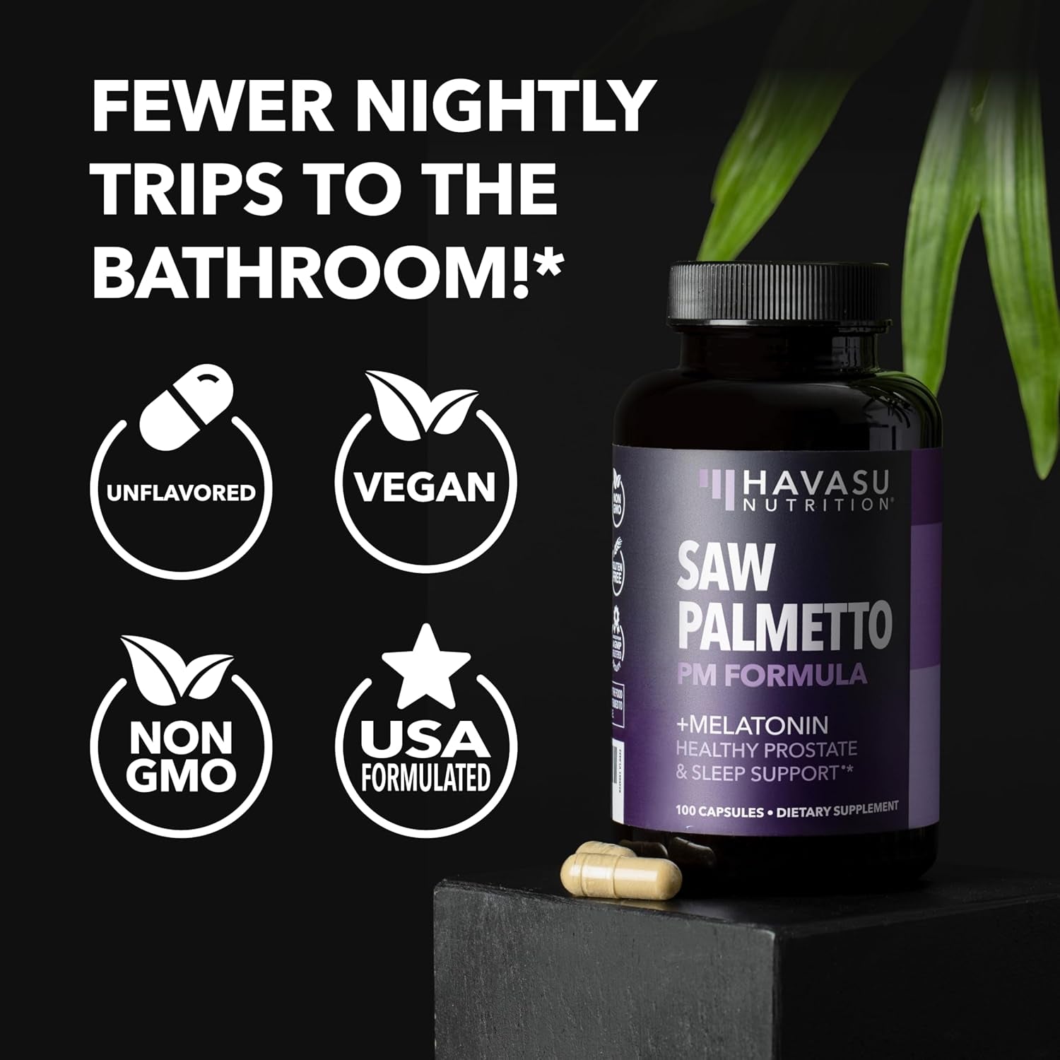 HAVASU NUTRITION Saw Palmetto PM Formula – 100 Capsules | Prostate Health & Restful Sleep Support