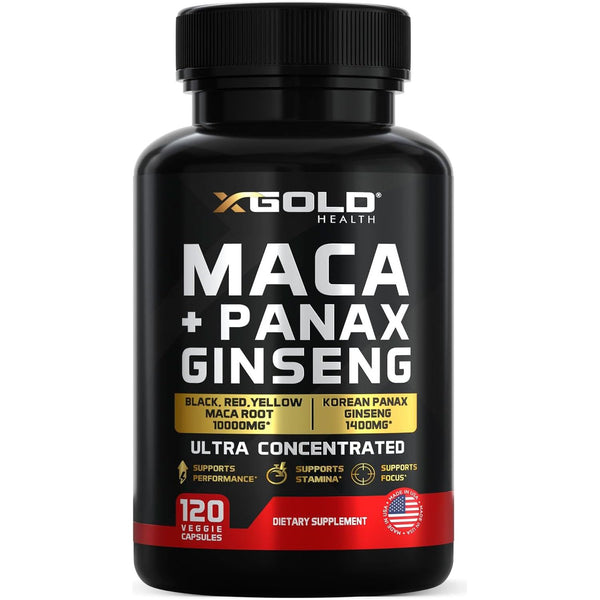X Gold Health Maca + Panax Ginseng – 120 Capsules | Energy, Focus & Stamina Boost