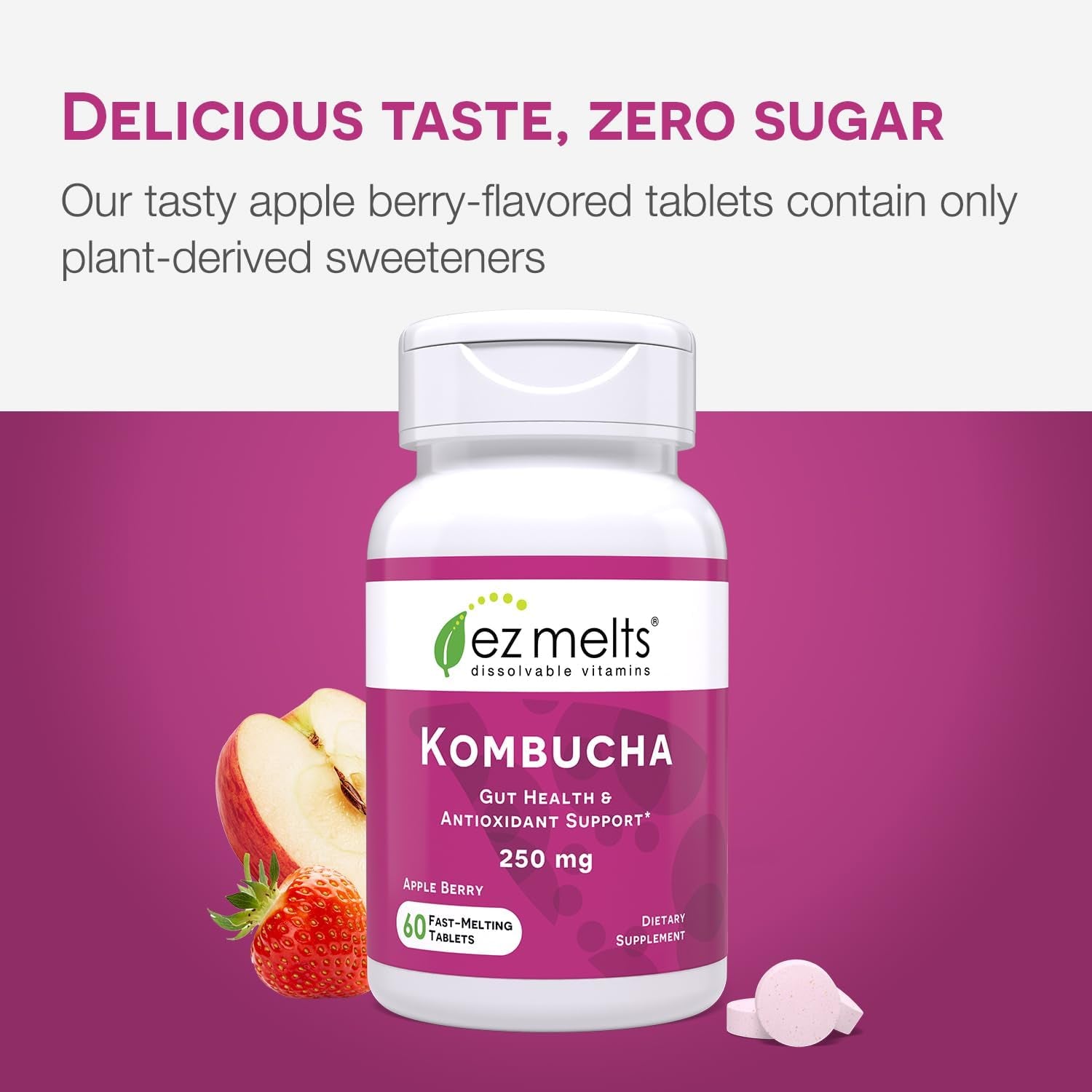 EZ Melts Kombucha Dissolvable Vitamins – 60 Tablets | Gut Health & Antioxidant Support, Sugar-Free, Vegan