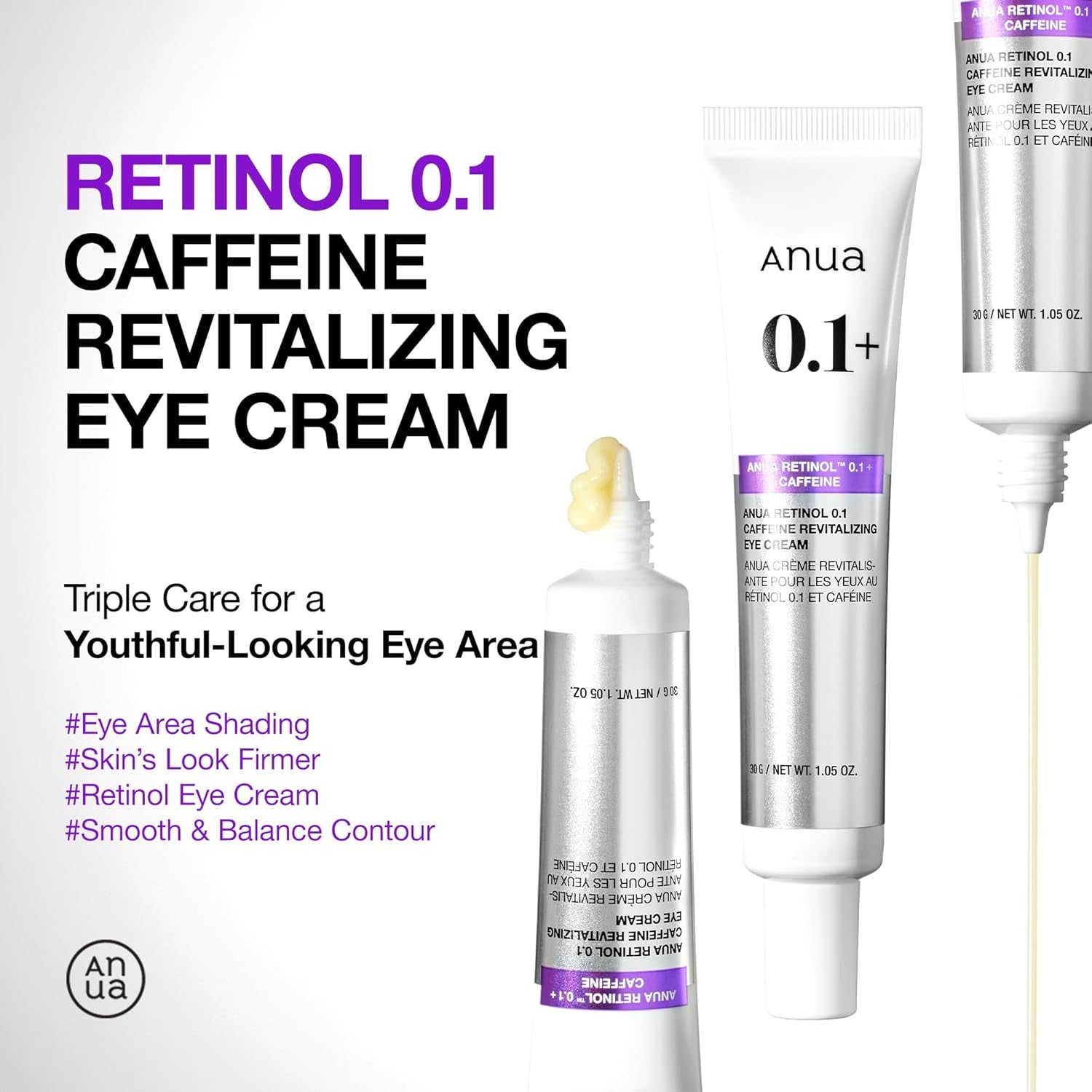 ANUA Retinol 0.1+ Caffeine Revitalizing Eye Cream – 30g | Firming, Brightening & Hydrating